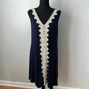 Espresso Cotton Navy and white lace stretch dress